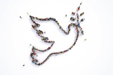 Many people together in a pigeon shape. 3D Rendering clipart