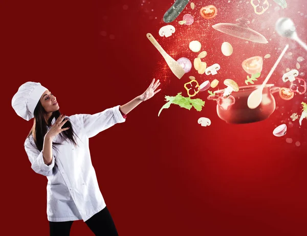 Magic chef ready to cook a new Christmas dish — Stock Photo, Image