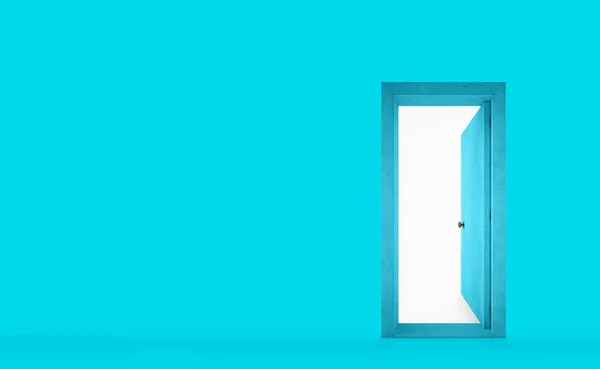 Cyan painted wall with an open door on the right — Stock Photo, Image