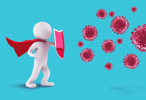 Konzept des Kampfes und der Abwehrimmunität gegen das Virus. 3D-Rendering — Stockfoto