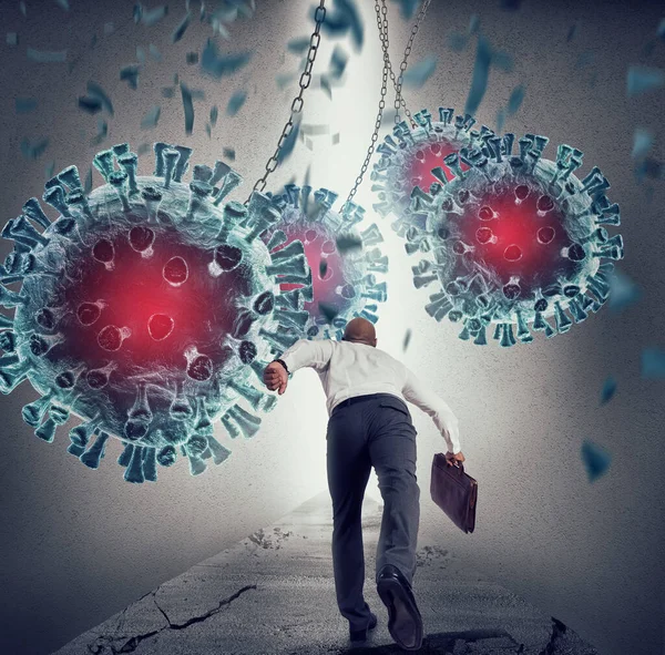 Way full of covid 19 viruses obstacles. concept of way out of the pandemic — Stock Photo, Image