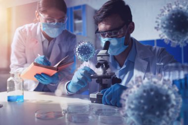 Tıp bilimi laboratuvarı. Virüs ve bakteri araştırması kavramı