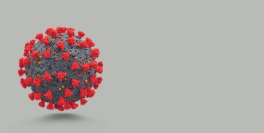Grey background with big sars cov 2 virus causing covid 19 clipart