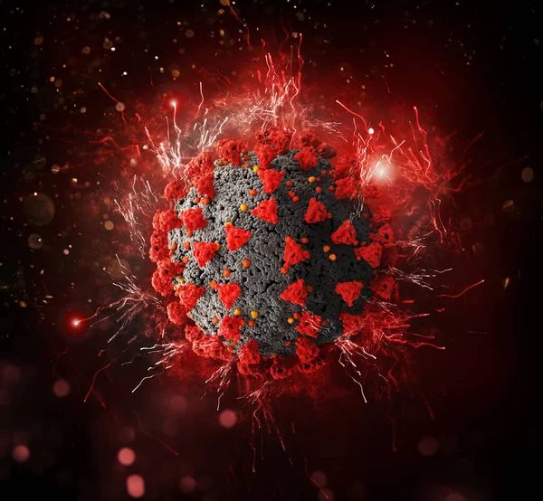 Enlargement of the dangerous virus sars cov 2 guilty of covid 19 disease. 3D illustration — Stock Photo, Image