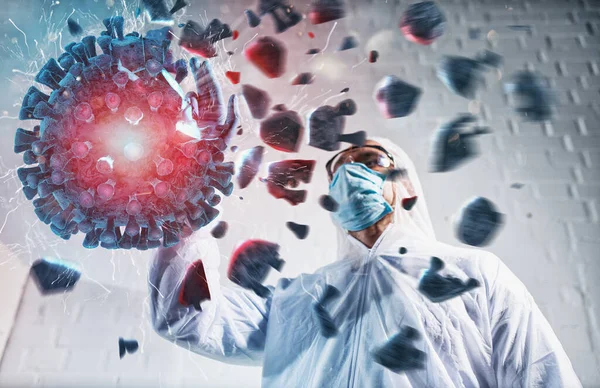 Laboratorio de ciencias médicas encontró una manera de matar y destruir el coronavirus . — Foto de Stock