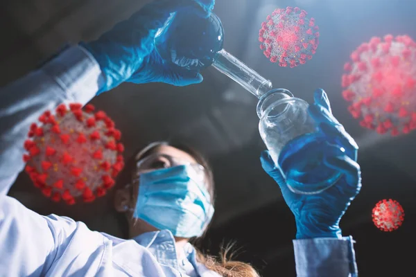 Laboratorio de ciencias médicas. Concepto de investigación de bacterias contra el coronavirus covid-19 —  Fotos de Stock