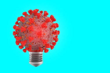 Ampul gibi kovid19 koronavirüsü olan akıllı virüs kavramı. 3d oluşturma