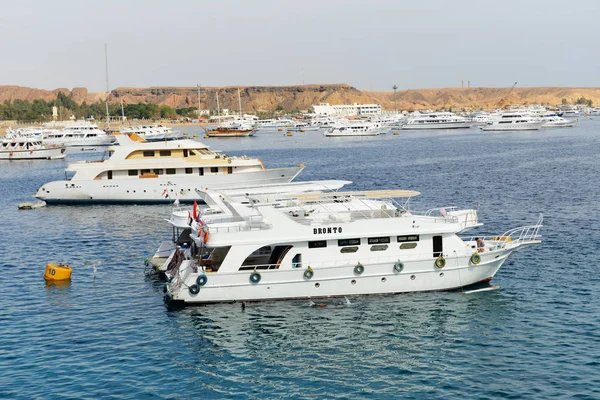 SHARM EL SHEIKH, EGITTO - 4 DICEMBRE: Le barche a vela con i turisti sono nel porto di Sharm el Sheikh. E 'popolare destinazione turistica il 4 dicembre 2013 a Sharm el Sheikh, Egitto — Foto Stock