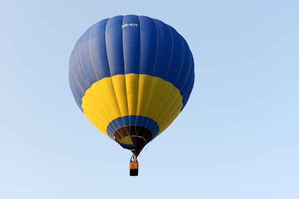 BILA TSERKVA, UKRAINE - AUGUST 26: The view on balloons are over  Olexandria Park and visitors on August 26, 2017 in Bila Tserkva, Ukraine. The balloons show is dedicated to Ukrainian Independence Day.