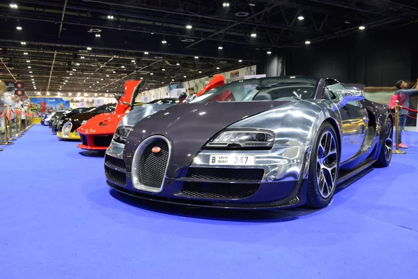 DUBAI, UAE - NOVEMBER 18: The Bugatti Veyron 6.4 Grand Sport Vitesse sportscar is on Boulevard of Dreams on Dubai Motor Show 2017 on November 18, 2017 Royalty Free Stock Images