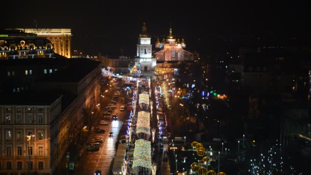 Kyiv Ucrania Diciembre Vista Sobre Monasterio Cúpula Dorada San Miguel — Vídeos de Stock