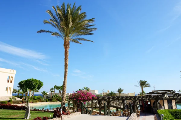 A piscina perto de restaurante ao ar livre no hotel de luxo, Sharm el Sheikh, Egito — Fotografia de Stock