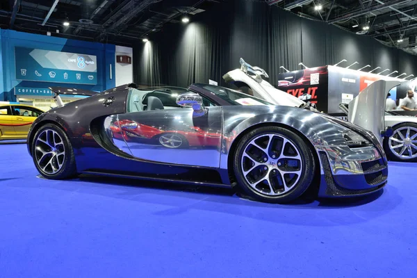 DUBAI, UAE - NOVEMBER 18: The Bugatti Veyron 6.4 Grand Sport Vitesse sportscar is on Boulevard of Dreams on Dubai Motor Show 2017 on November 18, 2017 Stock Image
