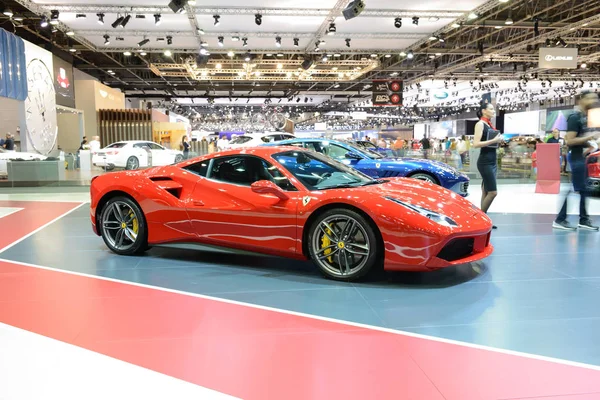 DUBAI, UAE - NOVEMBER 17: The Ferrari 488 GTB sportscar is on Dubai Motor Show 2017 on November 17, 2017 — Stock Photo, Image
