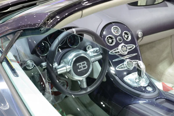 DUBAI, UAE - NOVEMBER 18: The Bugatti Veyron 6.4 Grand Sport Vitesse sportscar is on Boulevard of Dreams on Dubai Motor Show 2017 on November 18, 2017 Royalty Free Stock Images