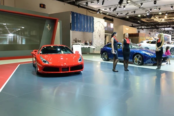 DUBAI, UAE - NOVEMBER 17: The Ferrari 488 GTB sportscar is on Dubai Motor Show 2017 on November 17, 2017 — Stock Photo, Image