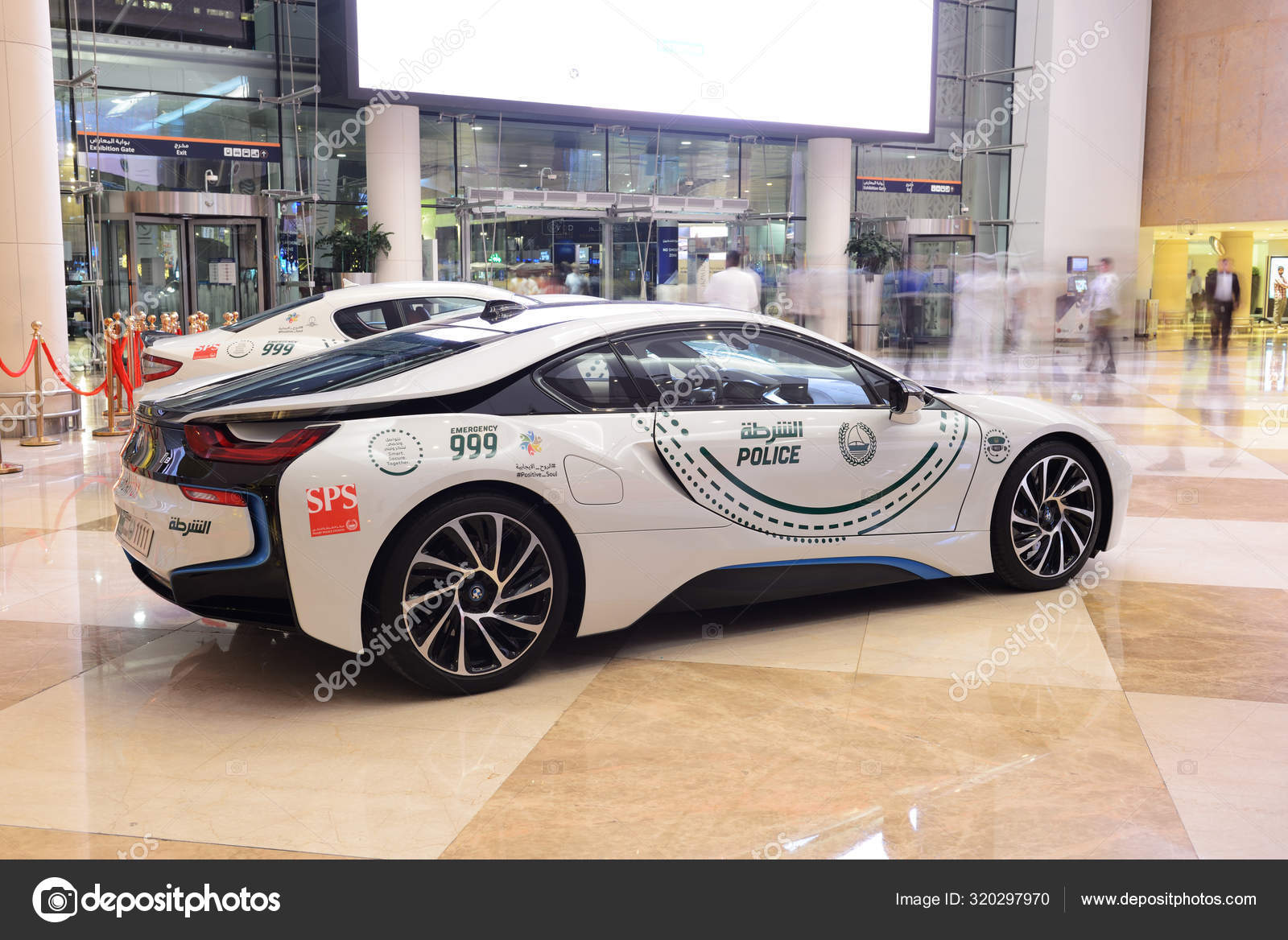 DUBAI, UAE NOVEMBER 16 The BMW i8 electric car of Dubai Police is on