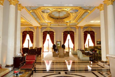 ANTALYA, TURKEY - APRIL 23: The Lobby of Mardan Palace luxury hotel, it is considered Europes most expensive luxury resort on April 23, 2014 in Antalya, Turkey. It is was opened in 2009 and costs $1.4 billion.