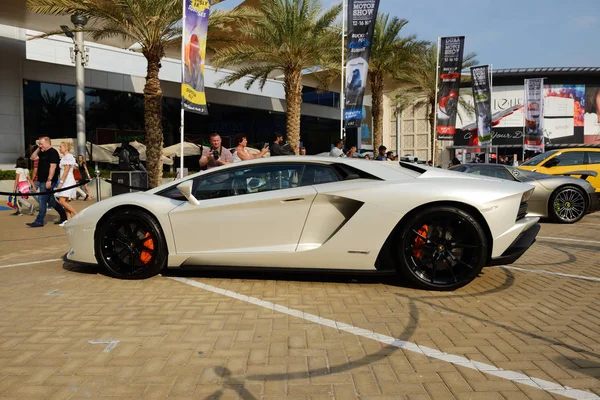 DUBAI, UAE - NOVEMBER 16: The Lamborghini Aventador S Coupe sportscar is on Dubai Motor Show 2019 on November 16, 2019 — Stock Photo, Image