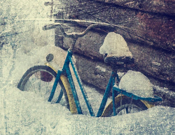 Neve pesada na bicicleta — Fotografia de Stock