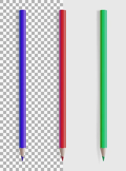 Egy sor három szín-egy elszigetelt háttér ceruzák. Vektoros illusztráció. — Stock Vector