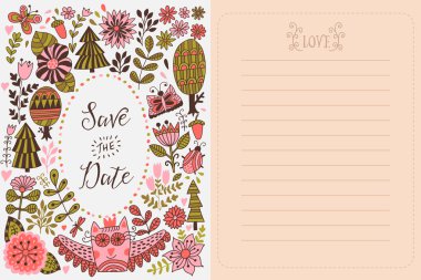 Tarihi tebrik kartı kaydedin. Orman Tema.