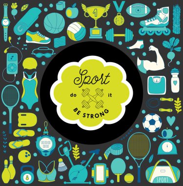 Fitness ve spor öğeleri doodle tarzı