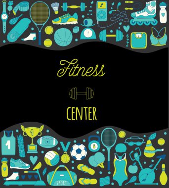 Fitness ve spor öğeleri doodle tarzı
