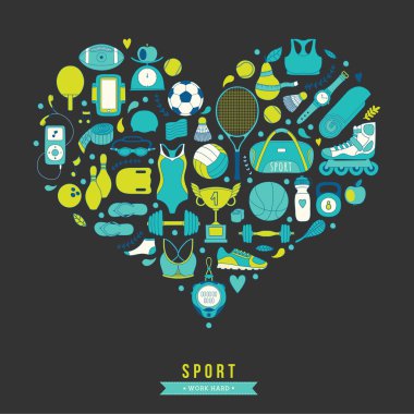 Fitness ve spor öğeleri doodle tarzı