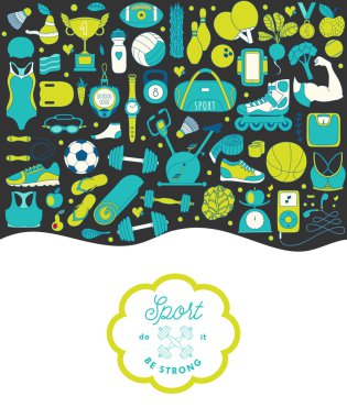 Fitness ve spor öğeleri doodle tarzı