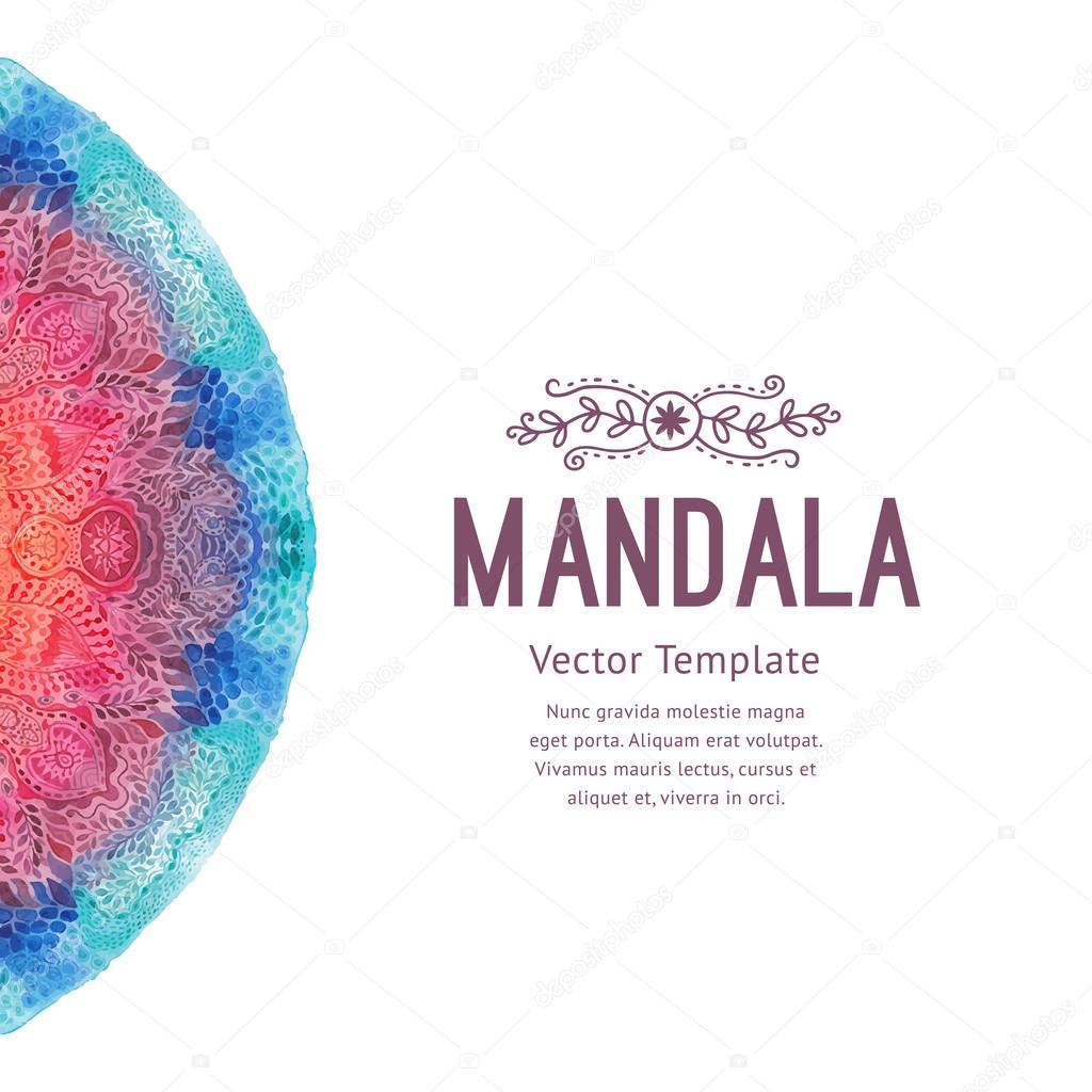 Watercolor mandala, lace ornament made of round pattern in oriental style.