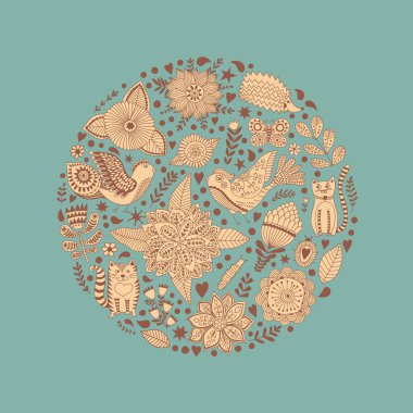 Doodles'ın çiçek çiçek daireyle. Yuvarlak şekil amblemi çiçek yaptı