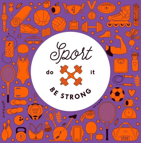 Elementi fitness e sportivi in stile doodle — Vettoriale Stock