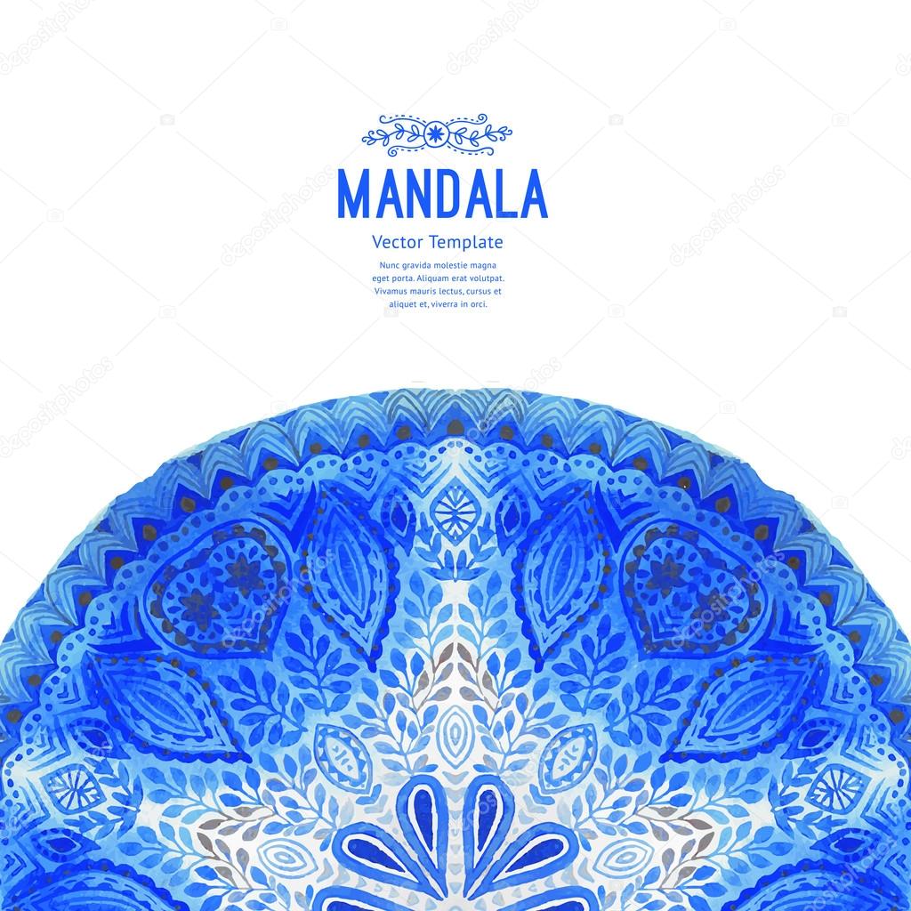 Watercolor mandala, lace ornament made of round pattern in oriental style.