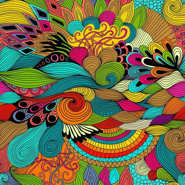 Naadloze patroon abstracte achtergrond met kleurrijke sieraad. Hand illustratie, coloring boek zentangle tekenen — Stockvector