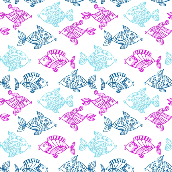 Fish seamless pattern in abstract style, pink and purple colors — ストックベクタ