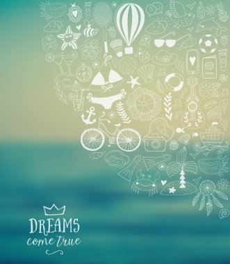 yaz plaj elle çizilmiş vektör seyahat tatil doodle öğeleri