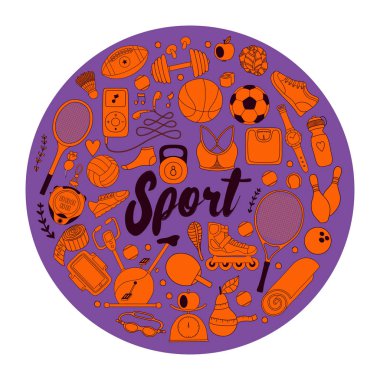 Fitness ve spor öğeleri doodle tarzı
