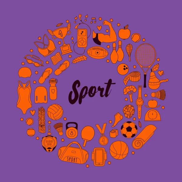 Éléments de fitness et de sport dans le style doodle — Image vectorielle
