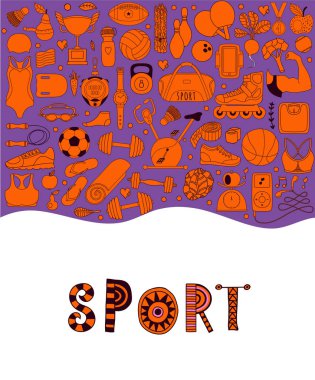 Fitness ve spor öğeleri doodle tarzı