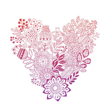 Cute vintage heart shape made of flowers and leaves clipart