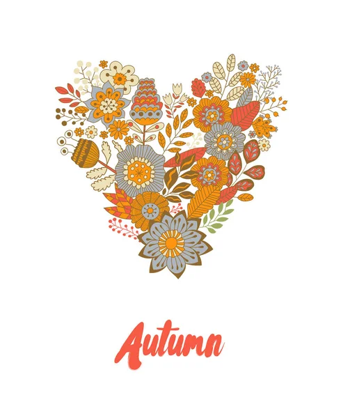 Mignon coeur vintage en forme de fleurs et de feuilles — Image vectorielle