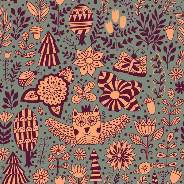 Motif floral vectoriel sans couture avec forêt — Image vectorielle