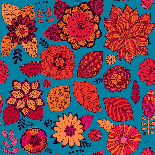 Vektorblumenmuster. farbenfrohe nahtlose botanische Textur, detaillierte Blumenillustrationen. Alle Elemente werden nicht abgeschnitten und unter einer Maske versteckt. Doodle-Stil, Frühling floralen Hintergrund. — Stockvektor
