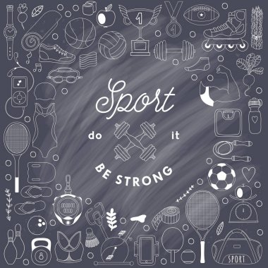 Fitness ve spor öğeleri doodle tarzı