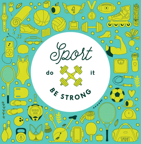 Fitness a sportovní prvky ve stylu doodle — Stockový vektor