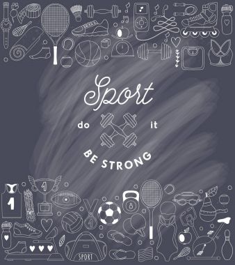 Fitness ve spor öğeleri doodle tarzı