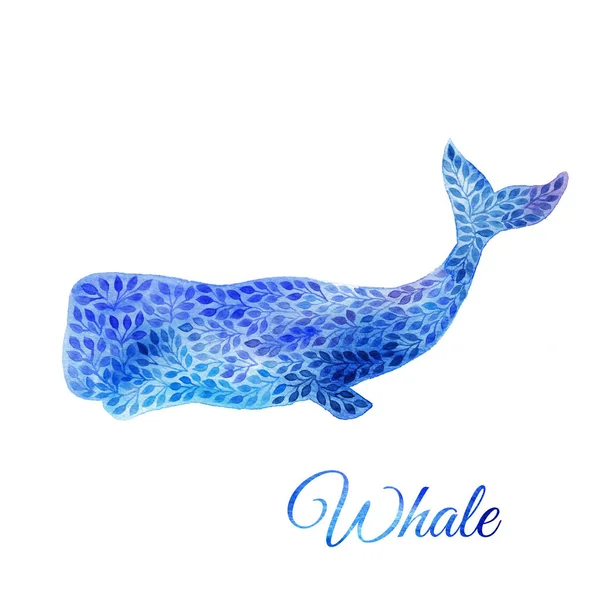 Blauwe aquarel walvis illustratie — Stockfoto