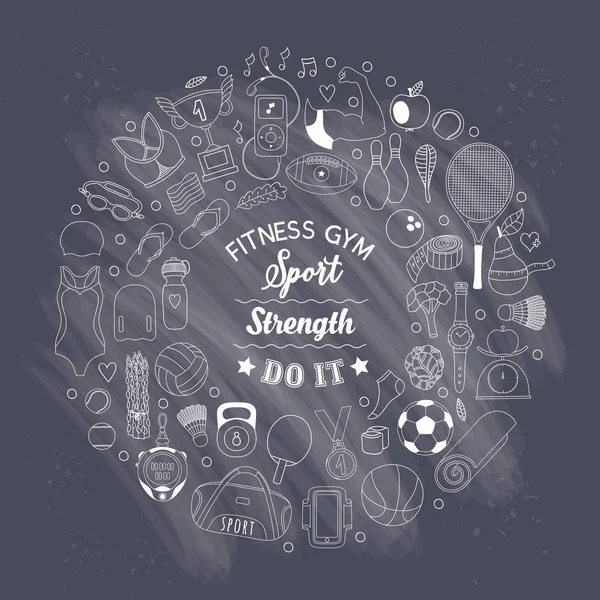 Γυμναστικής και αθλητισμού στοιχεία σε στυλ doodle — Διανυσματικό Αρχείο