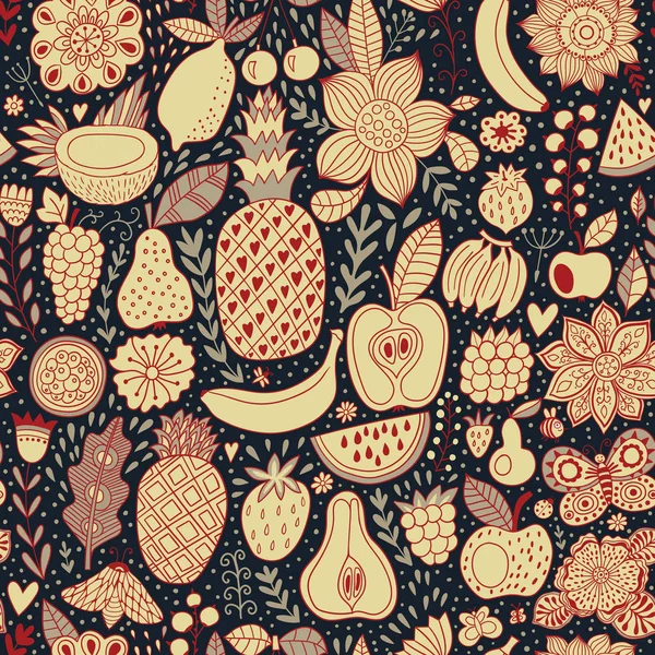 Garabatos fruta patrón de vectores sin costura. Fondo de verano dibujado a mano — Archivo Imágenes Vectoriales